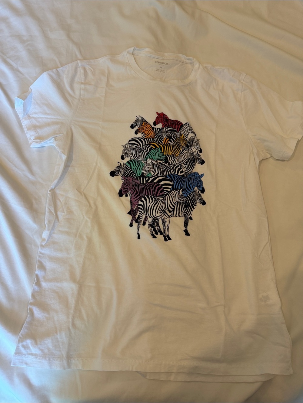 Bonobos White Short Sleeve Tee with Multicolor Zebra Graphic
